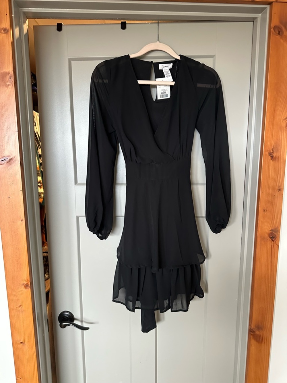 Black Long-Sleeve Ruffle Hem Dress